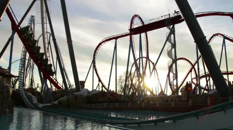 Huge Roller Coasters at an Amusement Park 스톡 동영상 45524693