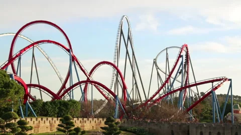 Huge Roller Coasters at an Amusement Park 스톡 동영상 45525154