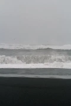 Huge rolling waves on beach monochrome landscape photo Stock Photos