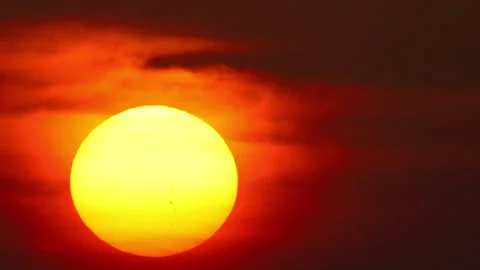 Huge round sun at sunset Stock Footage 305264580