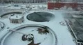 Huge round tanks for waste water treatment on factory HD Footage