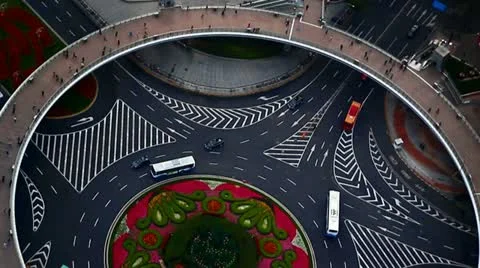 Huge Roundabout in Shanghai shot strait down. China Stockbeeldmateriaal 10898144