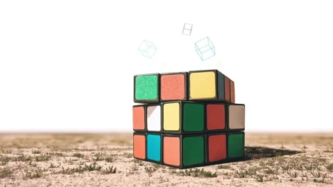 Huge Rubik Cube in the Desert Stock Footage 87297451
