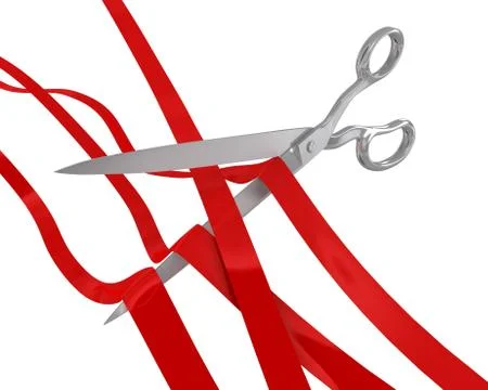 Huge scissors cut many ribbons Stock-Illustration