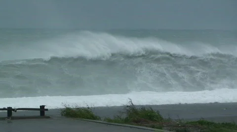 Huge Sea Storm Waves Crash Ashore In Hurricane Stock Footage 270912