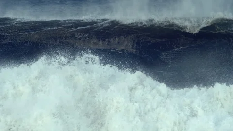 Huge sea waves breaking global warming and climate change effect on weather Stock Footage 109586512