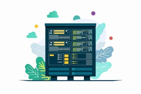 Huge server rack with leaf background イラスト素材