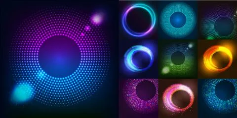Huge set of glowing rounds with glitter. Abstract colored shape for your busi 스톡 일러스트