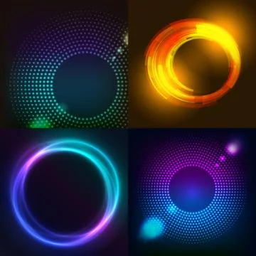 Huge set of glowing rounds with glitter. Abstract colored shape for your 스톡 일러스트