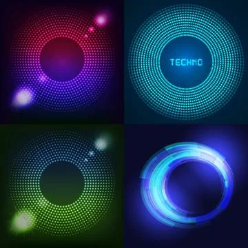 Huge set of glowing rounds with glitter. Abstract colored shape for your Stock-Illustration