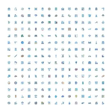 Huge set of gradient line icons illustrating technology and business Stock Illustration