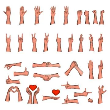Huge set of man hands gestures Stock Illustration