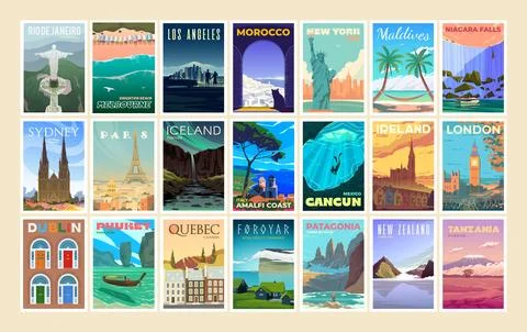 A huge set of vector travel posters. 스톡 일러스트