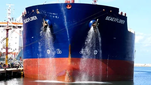 Huge Ship Bow And Anchors Ballast Water Discharge 4k intro outro for business  Stock Footage 99673591