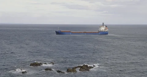 A huge ship in the ocean, Madeira 4K slomo Stock Footage 246508012
