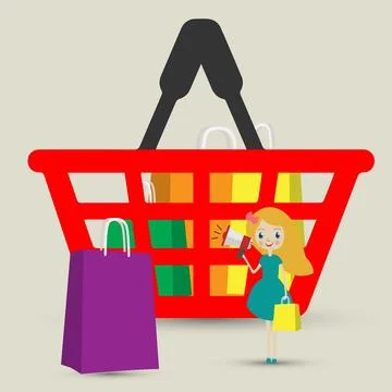 Huge shopping basket Stock Illustration