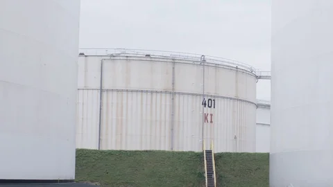 Huge Silo With Text, Other Silos And Grass Around It Video stock 129398674