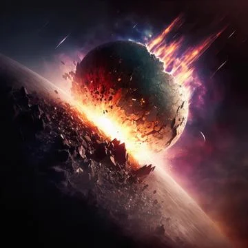 A huge sized meteor crashes on the earth creating shock waves. Meteor falling Illustrazione stock