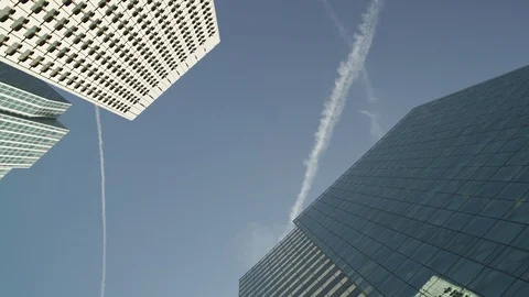 Huge Skyscraper reflection with blue glass windows at business district in Video stock 119361880