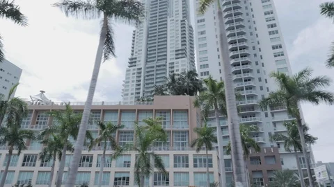 Huge Skyscraper in Slow Motion low angle in Miami brickell business district the 動画素材 110768738