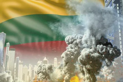 Huge smoke column with fire in the modern city Stock Illustration