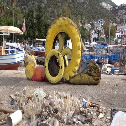 Huge snail composition made of tires Stock Footage 69615407