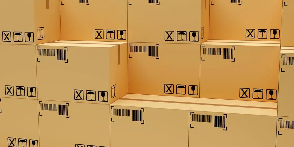 Huge stack of carton cardboard boxes background, freight, cargo, delivery or  Stock Illustration
