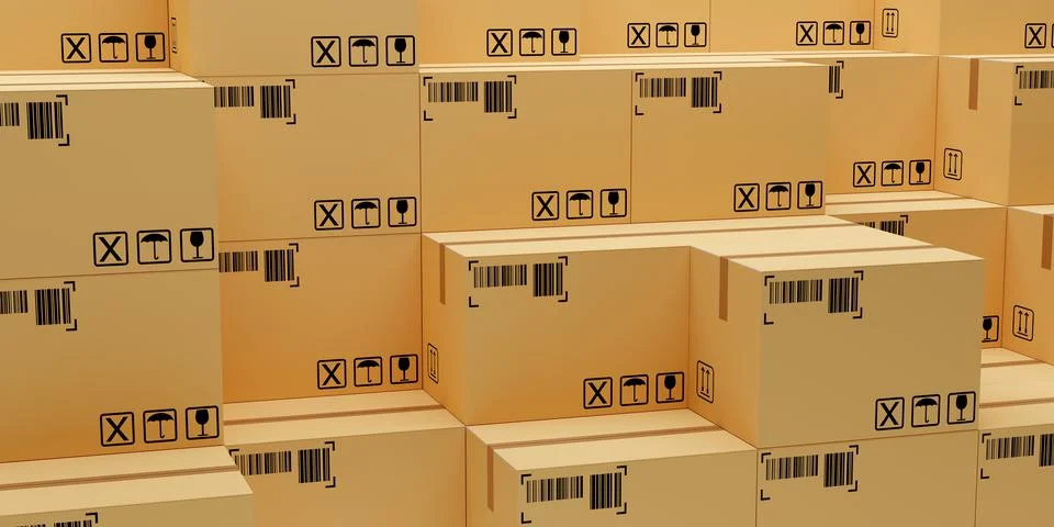 Huge stack of carton cardboard boxes background, freight, cargo, delivery or  Stock Illustration