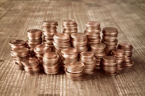 Huge stack of the copper coins Stock Photos