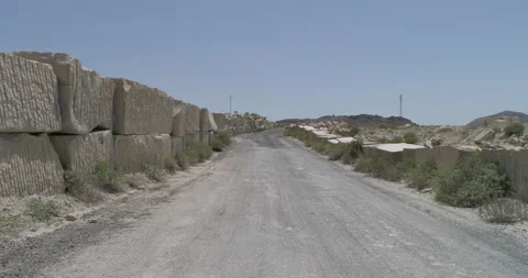 Huge stone ashlars in abandoned desert from the air Stock Footage 210233055