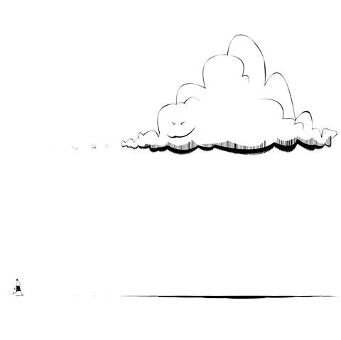 Huge storm Cloud threatens small unsuspecting Man Stock Illustration