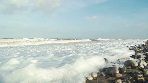 Huge Storm Waves In Super Slow Motion Crashing In On Beach Rocks Stock Footage 72479252