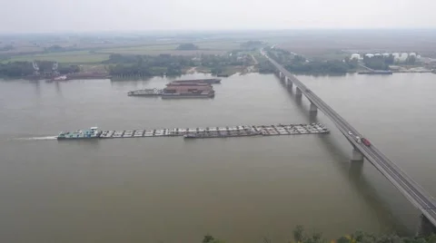 Huge tanker ship moving on the river Danube Stock Footage 58261646