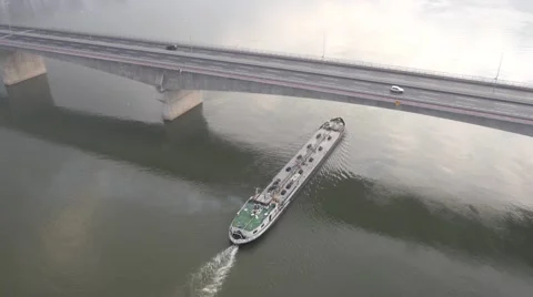 Huge tanker ship moving on the river Stock Footage 58668723