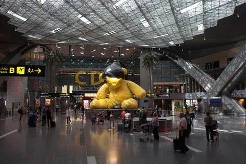Huge Teddy Bear art object in the Doha airport Stock Photos
