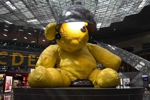 Huge Teddy Bear art object in the Doha airport Stock Photos