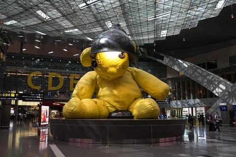 Huge Teddy Bear art object in the Doha airport Stock Photos