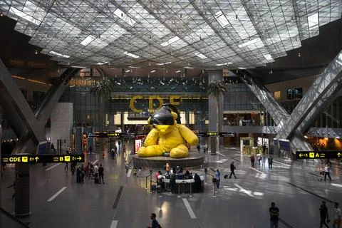 Huge Teddy Bear art object in the Doha airport Stock Photos