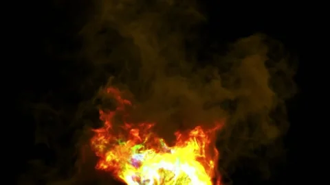 Huge tongues of flame from time to time acquire a green tint. Toxic fire. Stock Footage 170529273