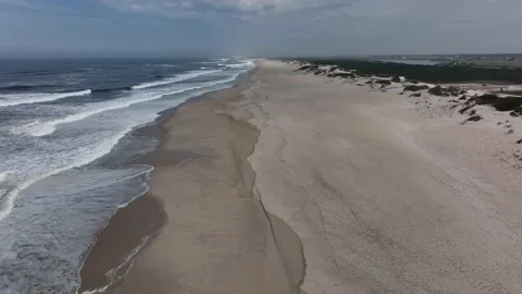 Huge totally empty beach with large area of dunes on the coast of Portugal Stock Footage 201733234