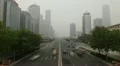 Huge Traffic in Beijing CBD, Air Pollution in China, Dust Storm, time lapse HD Footage