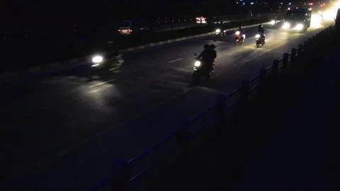 Huge traffic incoming full of vehicles in a highway road at night Stock Footage 248734366