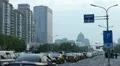 Huge Traffic Jam and Air Pollution in Beijing CBD, China due to a dust storm HD Footage