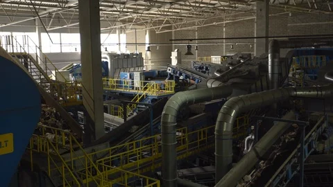 Huge trash dump processing factory with a lot of plastic and other human created Stock-Footage 120805412