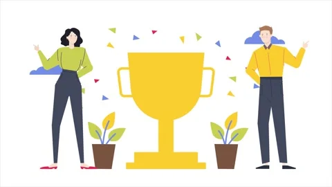 Huge trophy achievement with people character isolated business animated Stock Footage 280653022