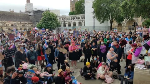 HUGE TURNOUT AT THE TRANS RIGHTS PROTEST LONDON, 4K Stock Footage 134352087