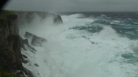 Huge Typhoon wave crashes on Cliff Stock Footage 12719419