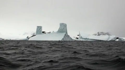 Huge unique glacier iceberg in ocean of Antarctica. Stock Footage