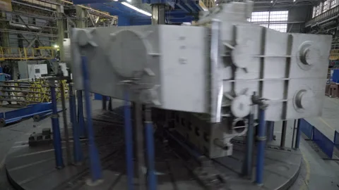 Huge Vertical Lathe Machine Rotating.Gas Turbines Production. Ornamental turning Video stock 154839830