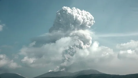 Huge Volcanic Ash Cloud Rises In Sky After Massive Explosive Volcano Eruption Video stock 87254114